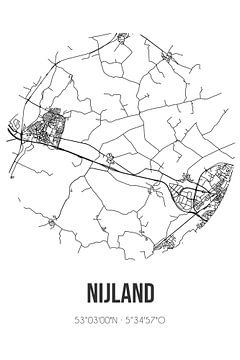 Nijland (Fryslan) | Karte | Schwarz und weiß von Rezona
