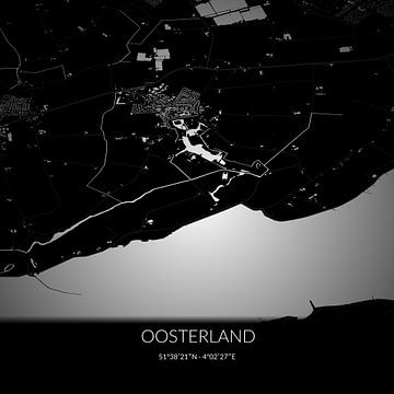 Schwarz-weiße Karte von Oosterland, Zeeland. von Rezona