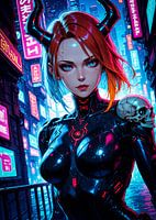 Cyborg Demon Anime Meisje Cyberpunk Stijl