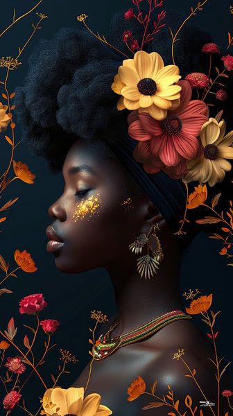 afrikanische Frau mit Blumen von Gelissen Artworks