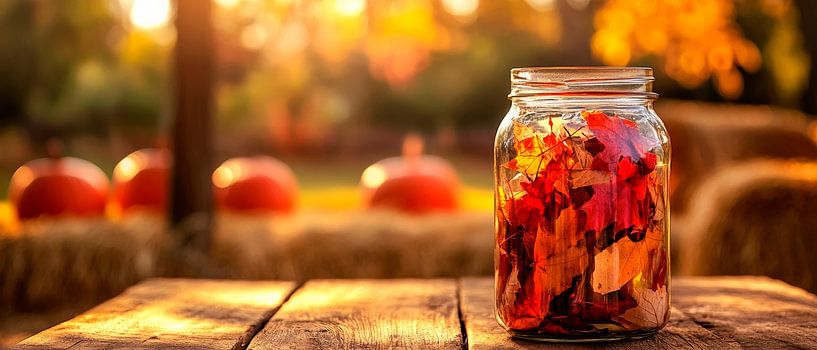 Herbstliche Dekoration im Einmachglas von Poster Art Shop