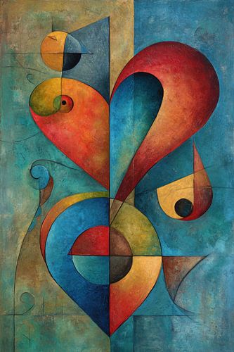 Abstract Schilderij - Blauw Rood Geometrisch Krachtig Kunstwerk