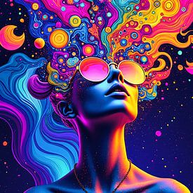 Surrealistisch psychedelisch portret van een vrouw met bril van The Photo Artist