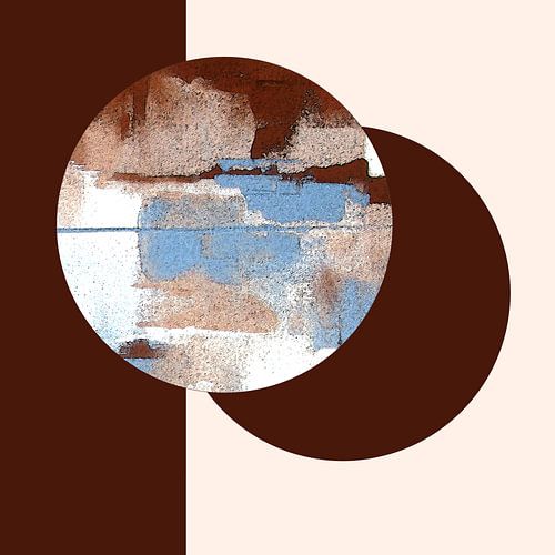 Abstracte kleurvlakken / bruin en lichtblauwe cirkels