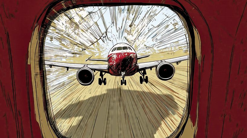 Landing van het straalvliegtuig van Frank Heinz