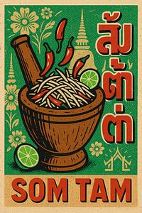 Som Tam Wall Print – Retro Thai Food Kitchen Poster