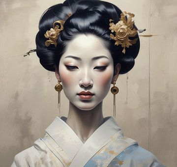 Een minimalisme portret van een geisha vrouw traditioneel. van J.a Dijkstra