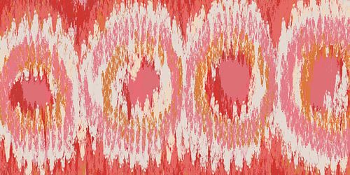 Ikat zijden stof. Abstracte moderne kunst in roze, geel, rood.