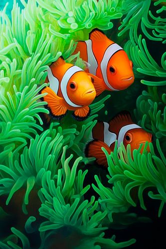 Poissons-clowns multicolores dans la mer de Corail