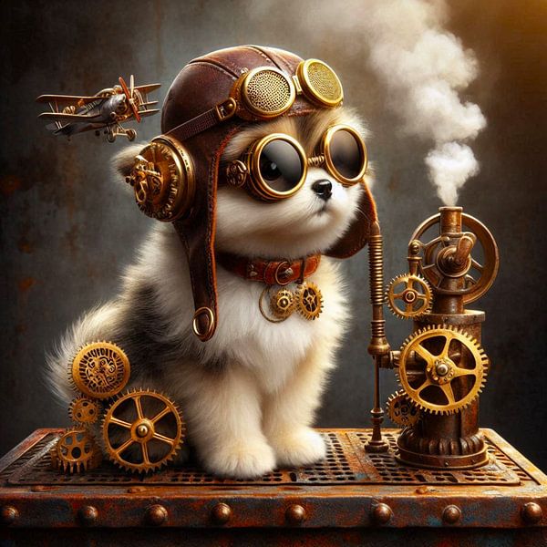 Dog at steam engine by Bernhard Karssies