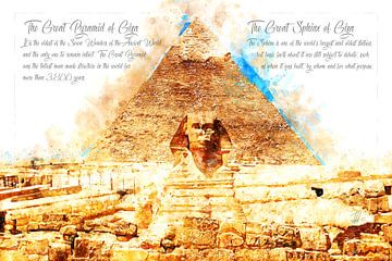 Cheops Piramide en Sfinx, Waterverf, Gizeh van Theodor Decker