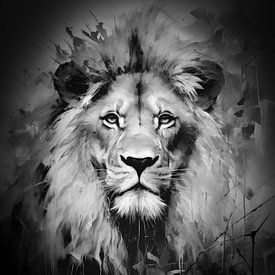 Portrait de lion en noir et blanc sur Preet Lambon