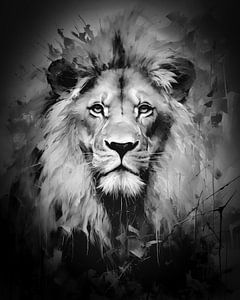 Portrait de lion en noir et blanc