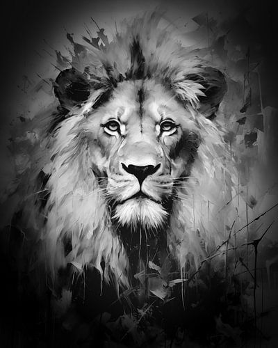 Lion Portrait Schwarz und Weiß von Preet Lambon