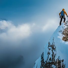 Bergbeklimmer op een berg panorama van TheXclusive Art