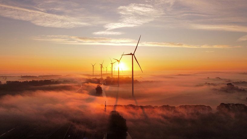 Windmolens bij Zonsopkomst – Natuurlijke Wanddecoratie van PEEQ.