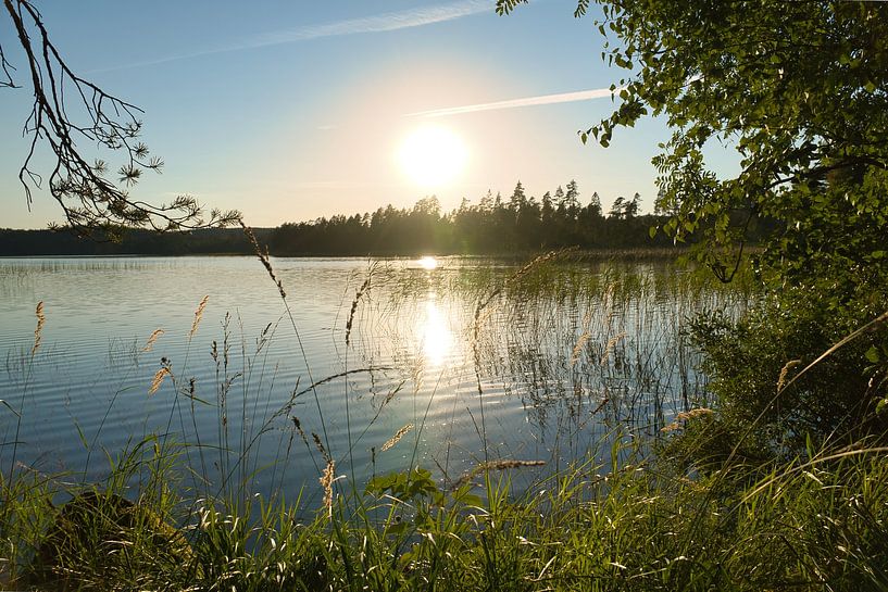 Zonsondergang bij het meer in Zweden van Martin Köbsch