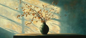 Blumenvase | Ruhige Vase und gelbe Blüten von Blickfänger Gemälde