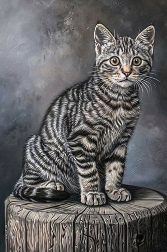 Gedetailleerd realistisch schilderij van een kat