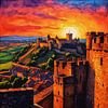 Sonnenuntergang in der Festung von Carcassonne - Impressionistisches mittelalterliches Stadtbild von MIROKKU