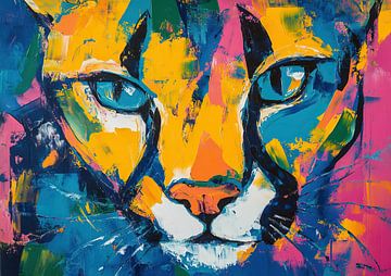 Gros chat - peinture animalière expressive avec couleurs sur La collection ARTEO