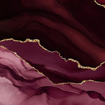 Burgundy & Gold Agate Texture 12 by Aloke Design