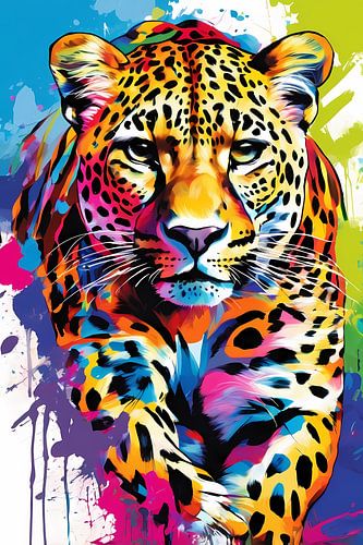 Kleurrijke luipaard in popart-stijl