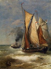 Andreas Achenbach, Schepen op een stormachtige zee, 1892 van Atelier Liesjes