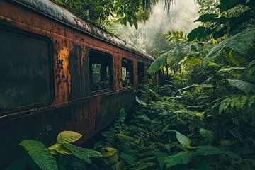 Verlaten trein in de jungle van Poster Art Shop