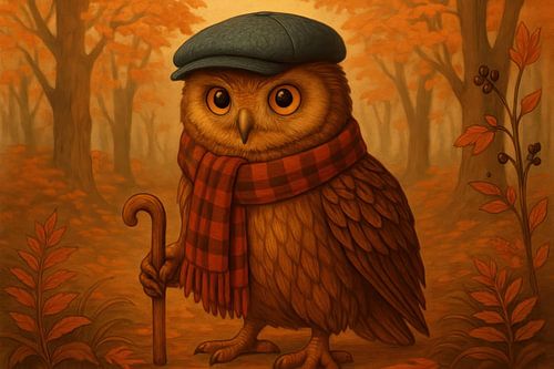 Herfstuil met geruite sjaal van Imperial Art House