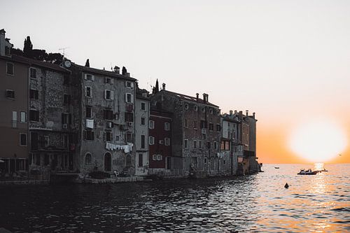 Magical sunset at the houses of Rovinj, Croatia