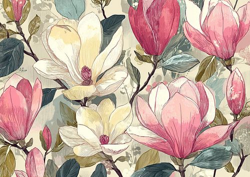 Magnolia | Prachtige Magnolia's Schilderij
