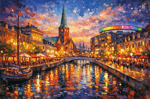 Aarhus in Denemarken, een impressionistisch schilderij.