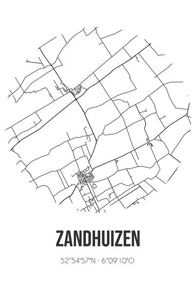 Zandhuizen (Friesland) | Map | Black and white by Prints of Place