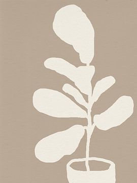 Ficus Lyrata. Fiddle-leaf vijg in wit en beige. van Dina Dankers