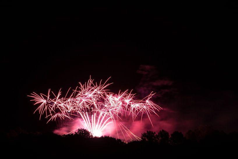 Roze vuurwerkexplosies bij verbazingwekkend feest van adventure-photos