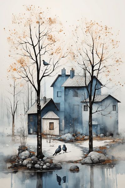 Blue Houses by Evan's Art