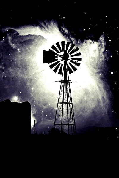 Wind turbine monochrome mixed media by Werner Lehmann