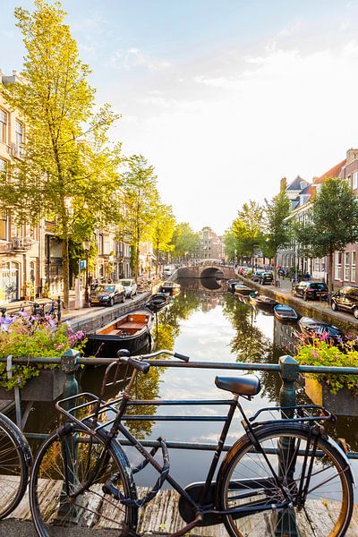 Vieux vélo sur un canal à Amsterdam par Werner Dieterich