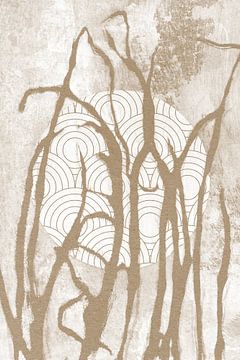 Ikigai. Gras en Maan. Abstracte minimalistische Zen kunst. Japanse stijl in aardetinten X van Dina Dankers
