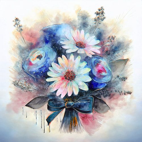 Prachtige boeket bloemen als aquarel