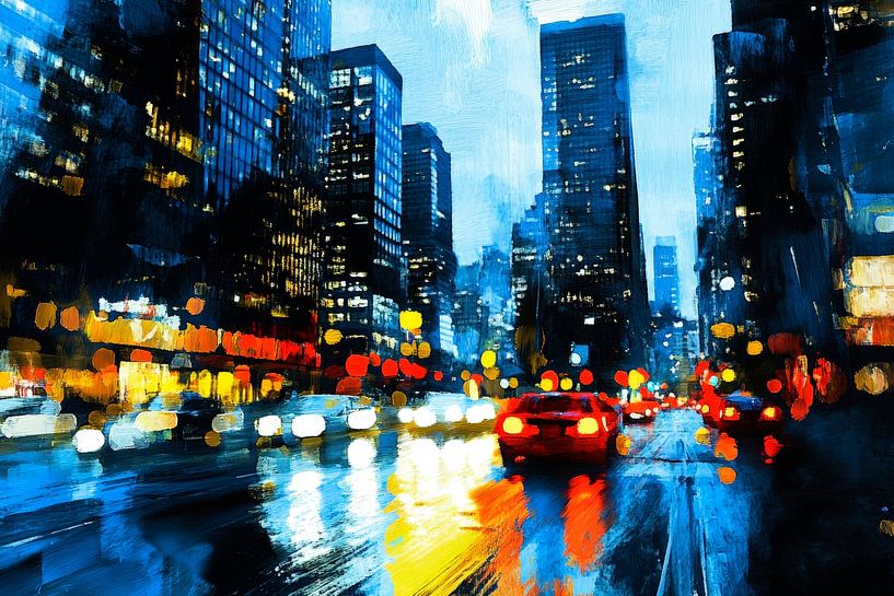 Lumière de la ville la nuit - Impressionniste par Poster Art Shop