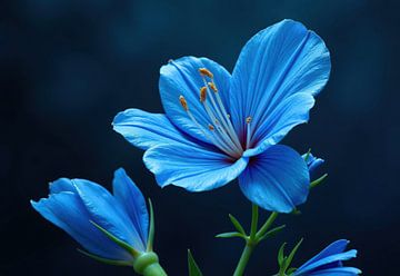 Close-up Photograph of Blue Flowers with Stamens and Buds