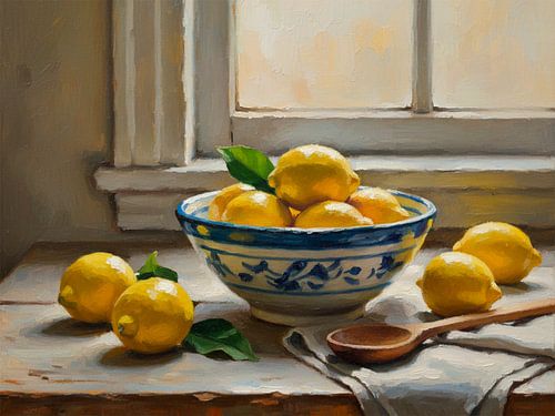 Zitronen am Fenster ein mediterranes Stillebengemälde