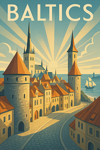 Baltikum Art Deco Poster - Altstadt von Tallinn & Ostsee