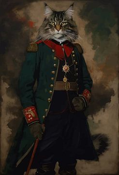 Chat Maine Coon dans un portrait de l'époque napoléonienne