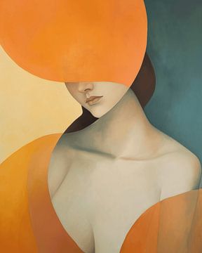 Portret met een vleugje art deco stijl in blauw en oranje van Studio Allee
