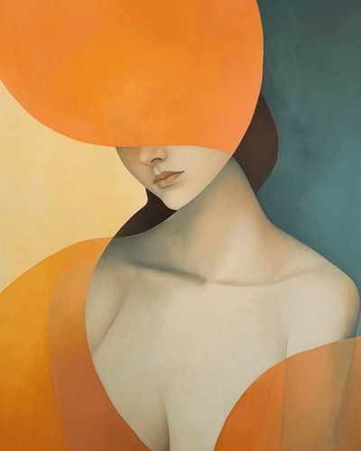 Porträt mit einem Hauch von Art-Deco-Stil in Blau und Orange