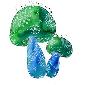 Blue Green Primitive Mushrooms by Sebastian Grafmann