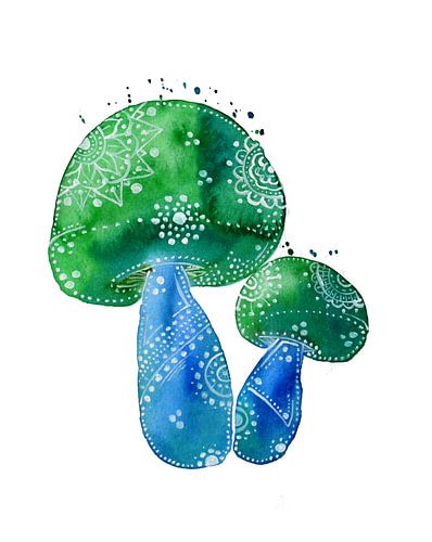 Blauwgroene Primitieve Paddenstoelen van Sebastian Grafmann